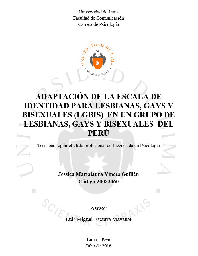 Adaptación de la escala de identidad para lesbianas, gays y bisexuales (lgbis) en un grupo de lesbianas, gays y bisexuales del Perú.  width=