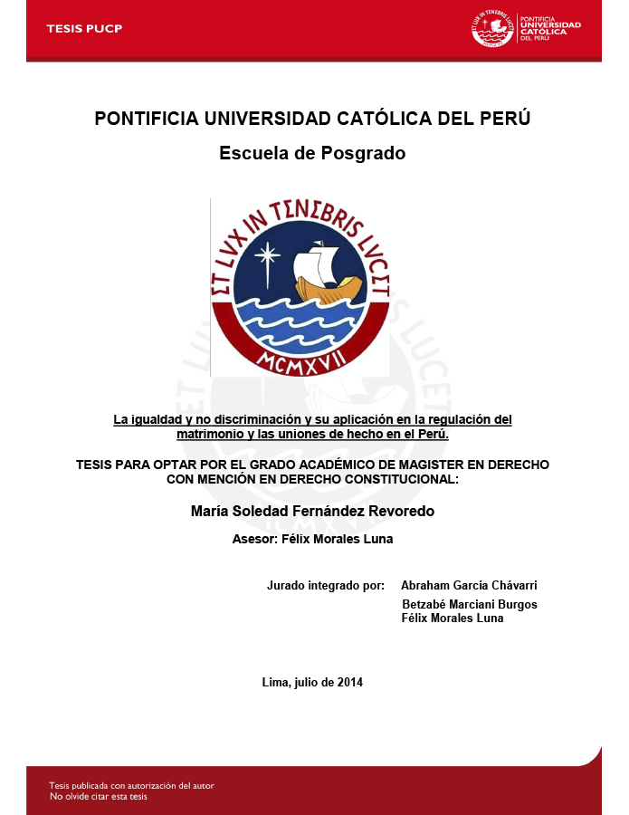 La igualdad y no discriminación y su aplicación en la regulación del matrimonio y las uniones de hecho en el Perú  width=